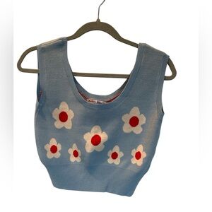 Bailey Rose Powder Blue Daisy Flower Lightweight Crop Tank Women's Size Small